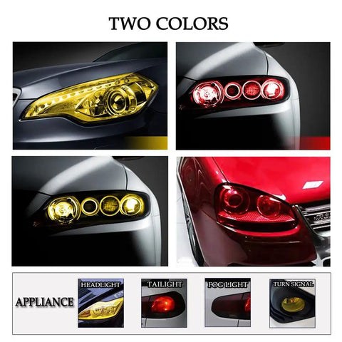 Red Tint Car Light Tint Film 48x12 Inch Self Adhesive Vinyl Wrap for headlights and taillights in two colors displayed