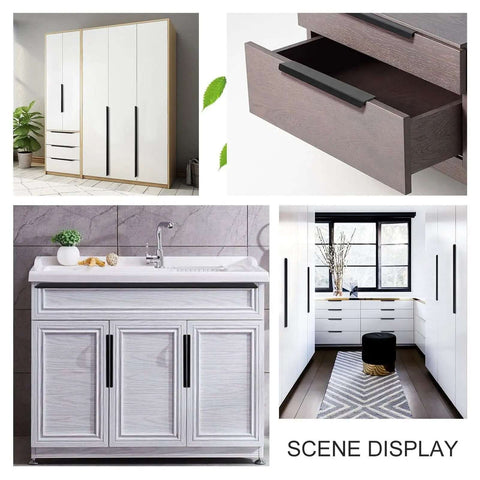 Sleek Black Aluminum Furniture Handles Set for kitchen cupboards, bathroom vanity, and bedroom drawer pulls display, 600mm long, Two Pack.