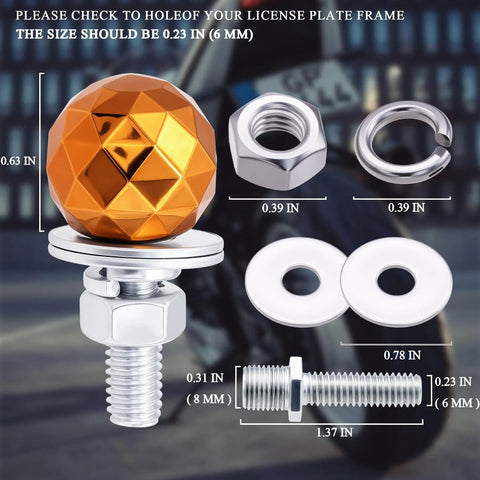Sparkle Ball License Plate Screws Kit Universal Anti Theft Bolts For Car Truck Motorcycle Stainless Steel Fasteners With Decorative Sparkle Ball Caps Orange Dope Look