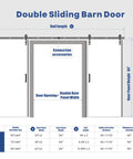 Diagram of Double Barn Door Set 42 Inch By 84 Inch Frosted Glass Panels With Five Lattice Grids DIY Interior Doors dimensions and installation guide.