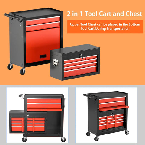 Beefy 8 Drawer Rolling Tool Chest With Lockable Cabinets And Wheels Heavy Duty Removable Toolbox Storage On Casters For Garage Or Shop