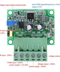 PWM To 0-10V Voltage Converter Module with ports and labels for industrial control panels and PLC interfaces, 5V or 24V input.