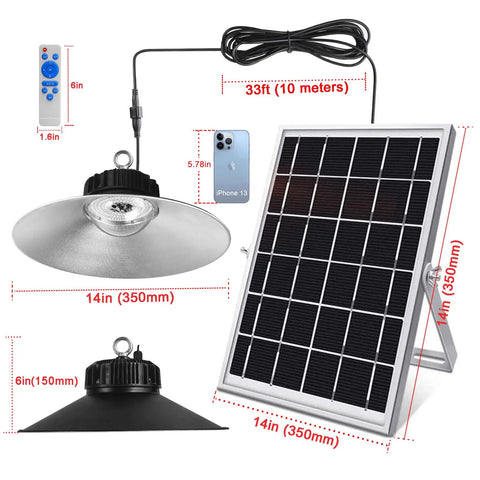 Lit 3000 Lumen Solar Shed Light Hanging Pendant For Indoor Outdoor Use IP66 Waterproof with 33ft cable and solar panel