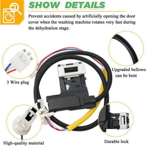 2026 Upgraded Washer Lid Lock Switch 3 Wire Replacement Drop In Replacement Compatible With Whirlpool Kenmore Maytag Roper Washing Machines Replaces W10838613 W10838613VP W11253733 PS12704713 W10682535 W11307244 Techecook 3-wire plug and wiring