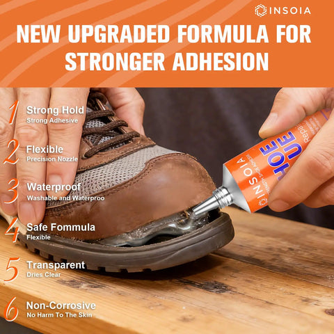 Heavy Duty Shoe Glue Kit 29.5 Milliliters Each 2 Pack Clear Adhesive applied to boot sole for flexible waterproof repair