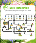 Smart Drip Irrigation System With LCD Timer And 246 Foot Layout, showing assembly design for garden irrigation.