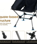 Big And Roomy Portable Camping Chair With A 24 Inch Wide Seat Ultralight Foldable For Backpacking Hiking And Beach Trips Keeps You Comfy And Supports Up To 330 Lbs Black with square-based structure shown