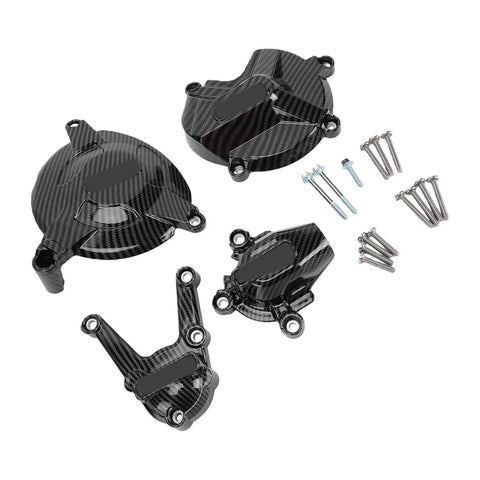 Straight Forward Fiberglass Nylon Engine Cover Set Replacement For Bmw S1000R 2009 To 2016 With Slick Carbon Weave And Bombproof Road Ready Armor That Nails That Clean Factory Oem Fit, showcasing engine covers and bolts.