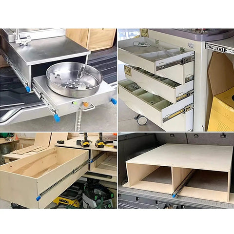 Heavy Duty Drawer Slide Rails Built Tough With Secure Lock Clasp Fully Extending Telescopic Runners used in various drawer systems.