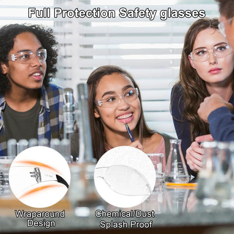 Clear Safety Glasses Bulk 80 Pack For Construction, Lab And Outdoor Work, ANSI Z87.1 Approved, worn by group in lab setting