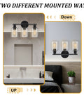 Sleek Dope Modern 3 Light Matte Black Vanity Light With Clear Glass Shades For Bathroom Mirror Wall Sconce Indoor Use Waterproof Design Perfect For Hallway Living Room Or Bedroom 17 Inch Wide shown mounted two ways