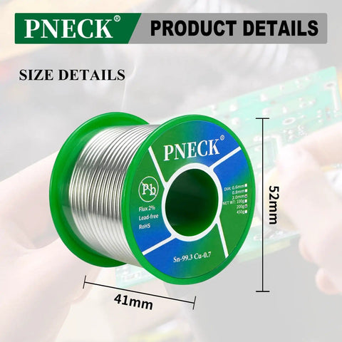 Lead Free Solder Wire Sn99.3 Cu0.7 With Rosin Core Flux For Easy Electrical Soldering 0.08 Inch 2.0 mm Thick 7.05 Oz 200 G Spool Tin Copper Alloy Safe For Health And Environment For DIY Electronics Makers shown with dimensions 41mm x 52mm