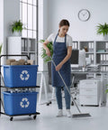 Ultra Heavy Duty Metal Recycling Cart With Butter Smooth Rolling Casters Dual Tier Premium Rust Resistant Steel Bin Stand For No Sweat Home Garbage Sorting Today with woman cleaning in office