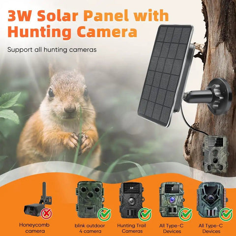 3W Solar Panel Kit with Built In 5000mAh Battery for Trail Cameras and IP66 Waterproof Hunting Game Cam Power Supply