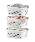 50L Laundry Hamper Set With Built In Comfort Handles 3 Pack White Plastic Baskets With Ventilation Holes