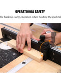 Precision Table Saw Miter Gauge With Repeat Cut Flip Stop Reliable Metal Fence in use, ensuring accurate wood cuts.