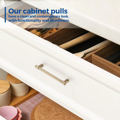 Open drawer with 10 Pack 6 Inch Champagne Bronze Cabinet Handles Stainless Steel Modern Dresser Drawer Pulls shown installed.