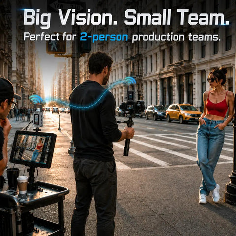 Wireless Hd Video Transmitter And Receiver System Featuring Fanless Silent Recording For Smooth Vlogging Interviews And Live Events Delivers No Sweat Setup With Big Gig Image Clarity for 2-person video team outdoors.