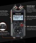 4 Channel Field Recorder With 32Bit Float And USB C Audio Interface, handheld recorder with XLR inputs and adjustable mics.