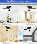 Compact Ceiling Fan With Light 25 Inch Flush Mount Remote Control Dimmable LED 6 Speeds Reversible Quiet DC Motor Black