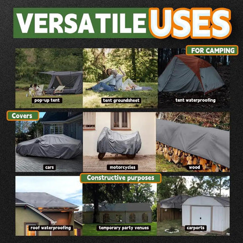 Heavy Duty Waterproof Tarp 15x15 Feet 14 Mil with Metal Grommets, for camping, vehicle covers, and construction uses.