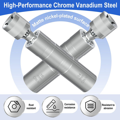 14mm And 16mm Spark Plug Socket Set Thin Wall Three-Eighths Inch Drive 12-Point Magnetic Swivel Sockets With Chrome Vanadium Steel