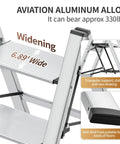 Two Step Folding Ladder With Anti Slip Wide Pedals, Grab And Go Portable Lightweight Stepladder For Home Kitchen shown with wide steps and triangular support.