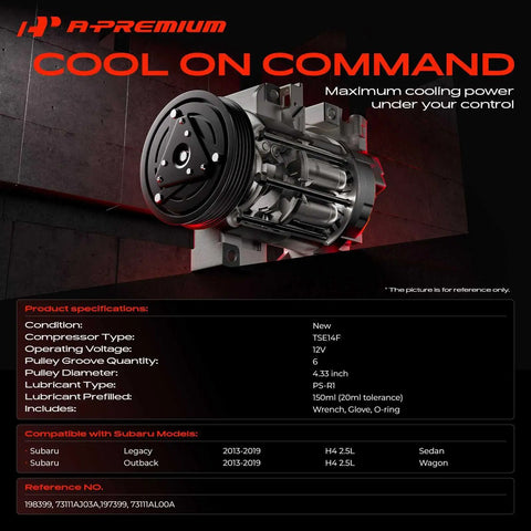Top Rated AC Compressor With Clutch Pulley Assembly For Subaru Legacy And Outback 2013 Through 2019 2.5L H4 Engine keeps your rig ice cold with TSE14F type.