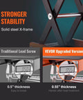 Close-up of Heavy Duty Motorcycle Lift with Wide Deck and 1100 lbs Capacity, Scissor Jack with steel X-frame stability.