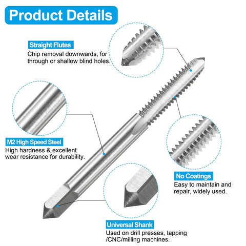 Heavy Duty Tap And Drill Bit Set With 2 M6x1.25 Left Hand Thread Taps And 2 4.7mm Right Hand Drill Bits In HSS Co M35 High Speed Steel Uncoated shown with product details