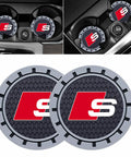 Audi S Line Recessed Silicone Cup Holder Coaster Set for Car Interiors Durable Two Pack Protectors in black and grey design