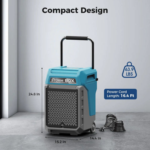 Heavy Duty Commercial Dehumidifier With Built In Pump, Badass Industrial Moisture Setup For Warehouses And Factories, Top Shelf Drying Rig That Absolutely Gets The Job Done Daily, compact design, 24.8 in height.