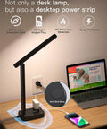 LED Desk Lamp With Built In Power Strip, 3 Outlets And 4 USB Ports Including 2 USB C, Killer Lighting Modes And Five Level Brightness on desk