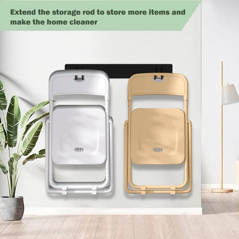 2 Pack Folding Chair Storage Rack For Garage Wall Mount And Chair Organization, beige and silver chairs mounted on wall