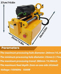 Yokoma 110V portable line boring machine with 4.92ft drilling bar and control handle, yellow metal housing front view