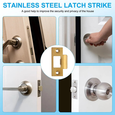 Stainless Steel Door Strike Plates With T Cam Block Deadbolt Latch Reinforcement For Exterior Doors Rock Solid Security Plates Gold Finish Pack Of 4 Fits Most Standard Doors For Home Or Office Security