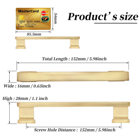 Diagram showing dimensions of 10 Pack 5 Inch Brushed Satin Brass Cabinet Handles for Dresser Drawers and Kitchen Cabinets