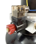 Close-up of solenoid valve on Dinenovate 12V Small Hydraulic Power Unit 800W Single Valve Pump Station with 6L Tank.