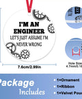 Mechanical Engineer Ornament Gift For Engineers And Engineering Students Christmas Decor Keepsake With Lanyard And Velvet Pouch, 3-inch acrylic with gears design and red ribbon.