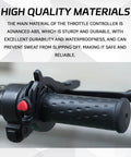 Close-up of Rock Solid Motorcycle Cruise Control With Non Slip Adjustable Throttle Lock, highlighting ABS material and grip.