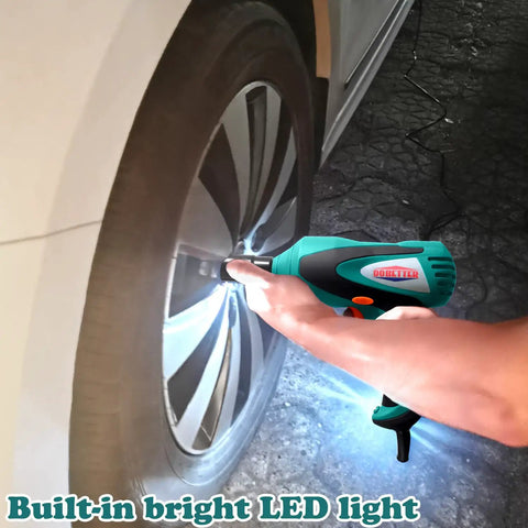 Using the Beefy 12V Half Inch Corded Impact Wrench Kit With LED Light on a car tire at night