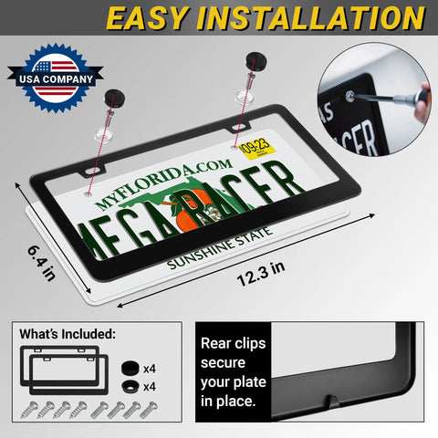 Matte Black License Plate Frames 2 Pack Dope Quality Rust Free Stainless Steel Rattle Free Universal Fit with Screw Caps