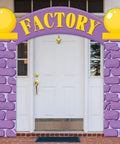 Purple Party Door Arch Decor Set With Top Banner And Door Covers over white door for photo props and event decor.