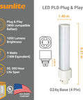 Effortless No Fuss 9W LED PLD Bulbs G24Q Base dimensions and features with 270 Degree Rotatable Beam