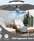 18 Inch Canopy Fan With Light Portable Rechargeable 12000mAh Cordless Outdoor Ceiling Fan For Gazebo Tent Patio Camping hanging from umbrella