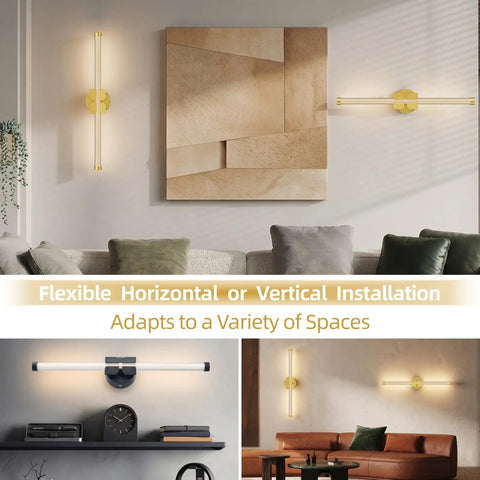 JTsupliight Wall Sconces Set of Two, 22.17" Rechargeable Wall Lights, Gold, showcased in various installations.