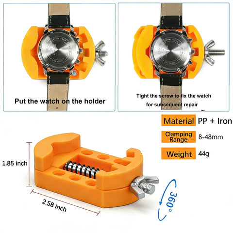 Watch Battery Replacement Kit 4 Piece Set With Case Opener And Back Remover Wrench Holder For Rotating Open Watch Covers