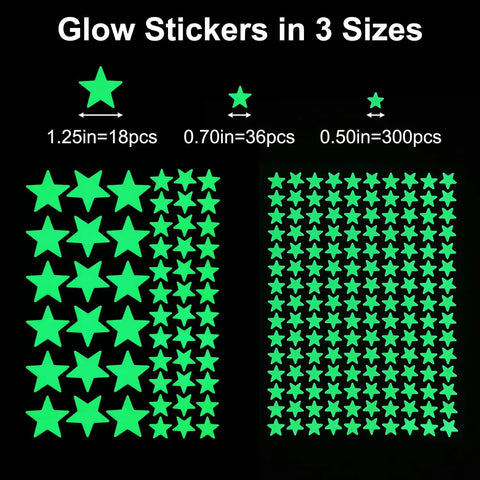 Dope Glow In The Dark Star Stickers Set With 354 Realistic Star Shapes In Three Sizes For Ceiling And Wall Decor Bright Green Light