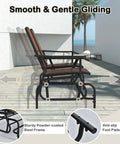 Side view of Two Person Cozy Outdoor Swing Glider Chair With Center Tempered Glass Table Patio Rocking Loveseat with brown finish