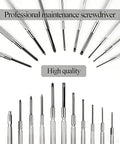 Compact 11 Piece Precision Screwdriver Set For Watch, Eyeglasses, And Electronics Repair displayed with various heads.